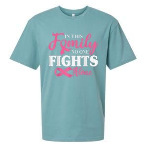 In This Family No One Fight Alone Breast Cancer Pink Ribbon Sueded Cloud Jersey T-Shirt