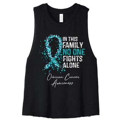 In This Family No One Fights Alone Ovarian Cancer Women's Racerback Cropped Tank