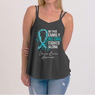 In This Family No One Fights Alone Ovarian Cancer Women's Strappy Tank