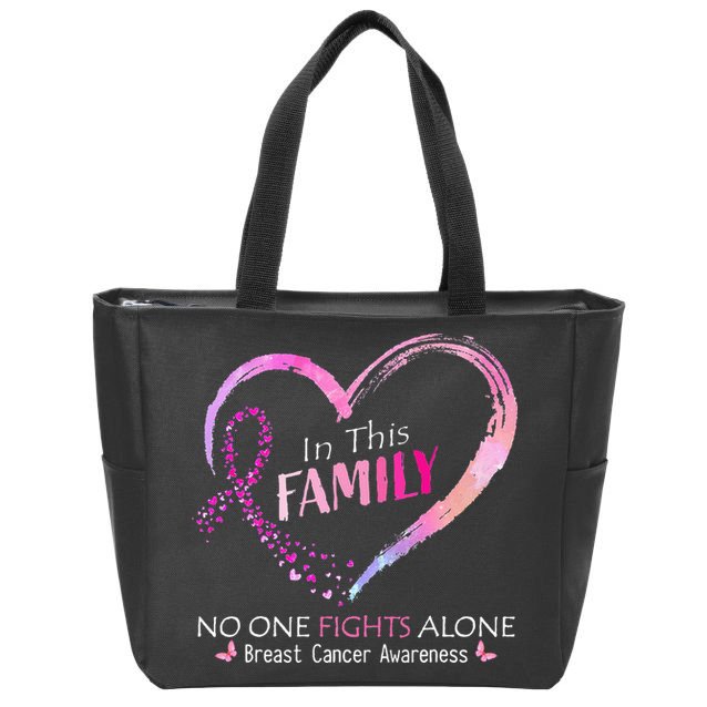 in this family no one fight alone breast cancer awareness Zip Tote Bag