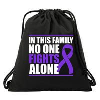 In This Family No One Fights Alone Pancreatic Cancer Drawstring Bag