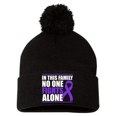 In This Family No One Fights Alone Pancreatic Cancer Pom Pom 12in Knit Beanie