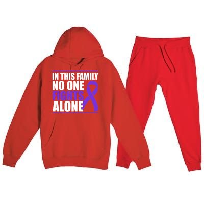 In This Family No One Fights Alone Pancreatic Cancer Premium Hooded Sweatsuit Set