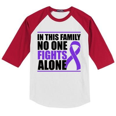 In This Family No One Fights Alone Pancreatic Cancer Kids Colorblock Raglan Jersey