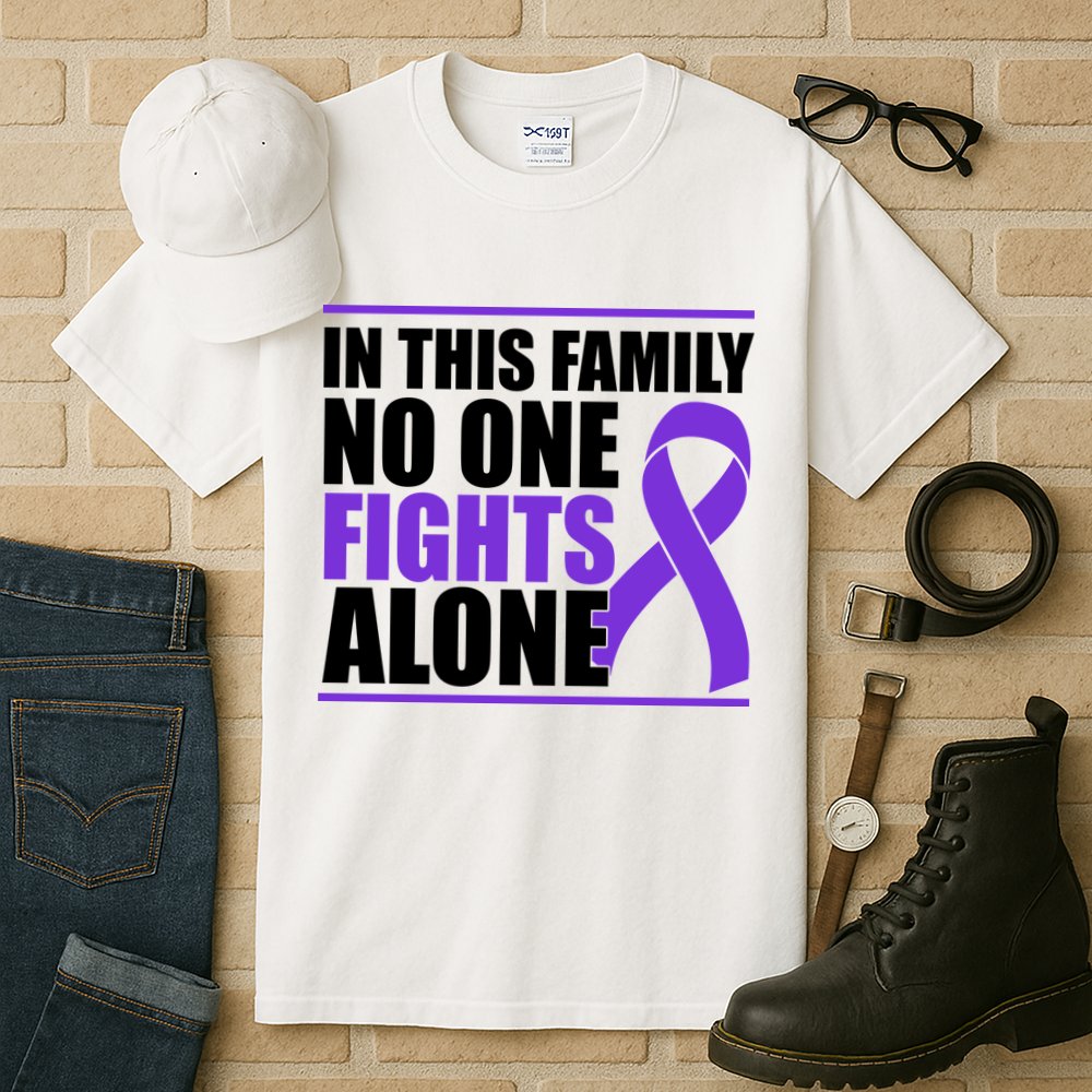 In This Family No One Fights Alone Pancreatic Cancer Tall T-Shirt