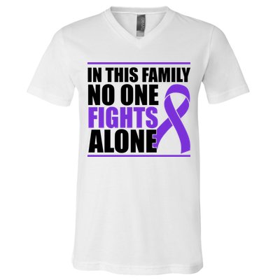 In This Family No One Fights Alone Pancreatic Cancer V-Neck T-Shirt