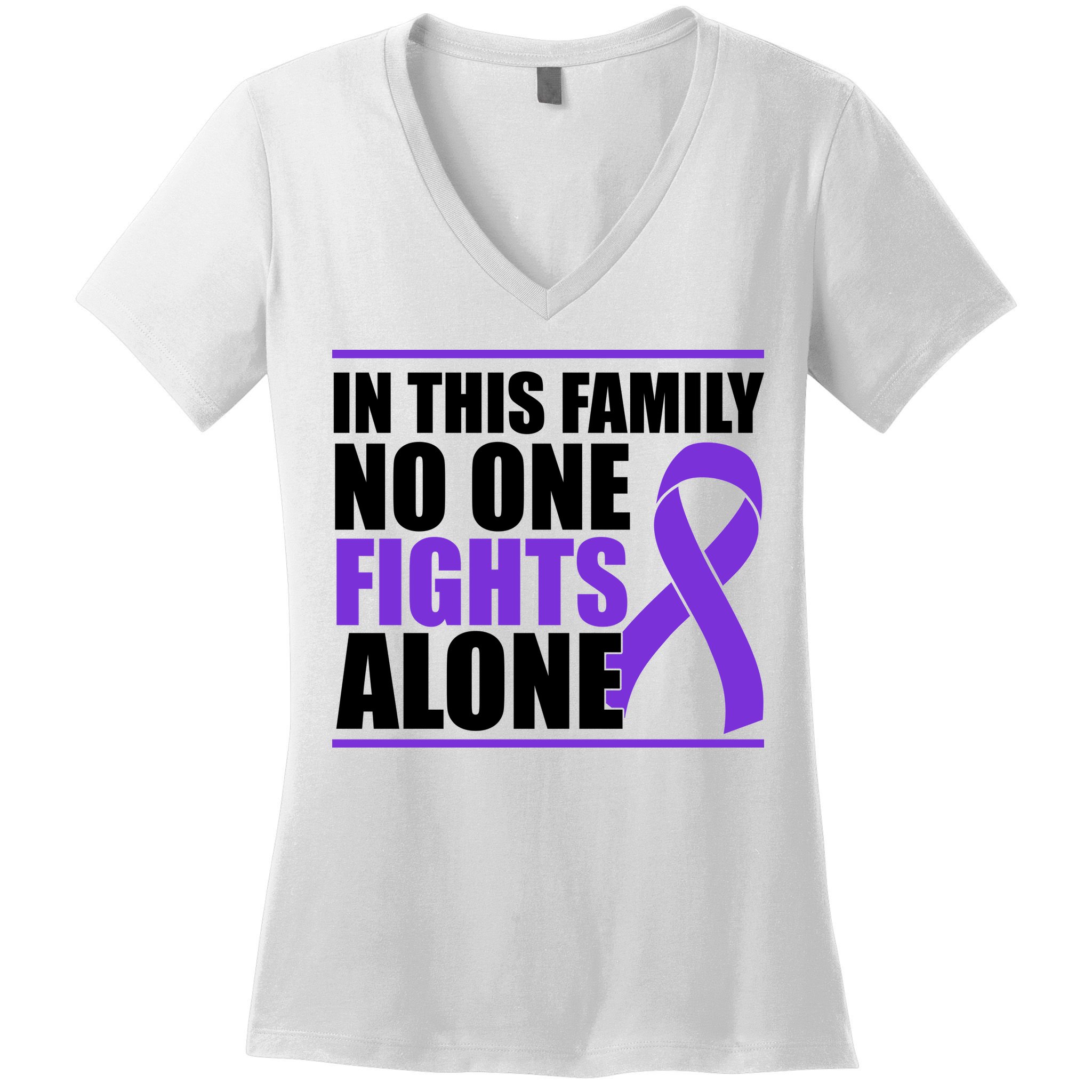 In This Family No One Fights Alone Pancreatic Cancer Women's V-Neck T-Shirt