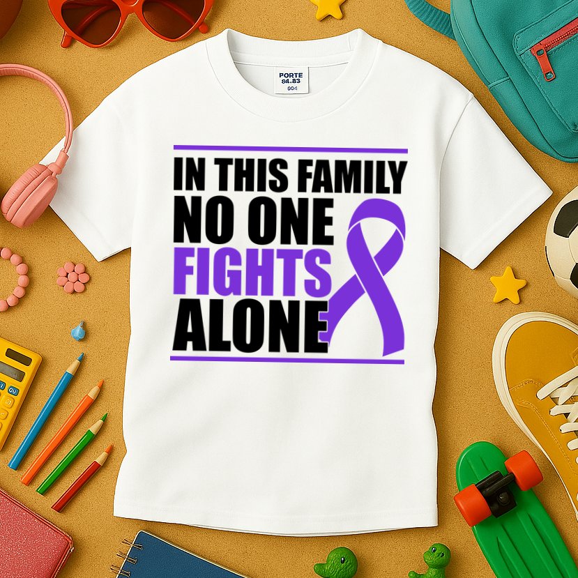 In This Family No One Fights Alone Pancreatic Cancer Kids T-Shirt