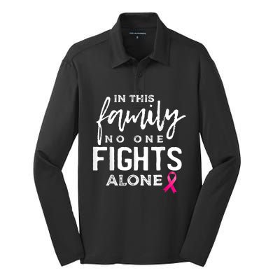 In this family no one fights alone breast cancer gift Silk Touch Performance Long Sleeve Polo