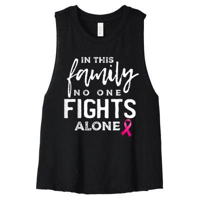 In this family no one fights alone breast cancer gift Women's Racerback Cropped Tank