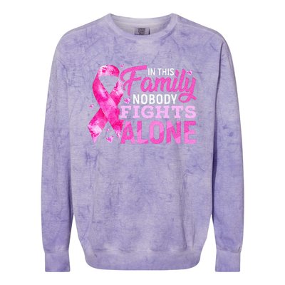 In This Family Nobody Fights Alone Breast Cancer Awareness Colorblast Crewneck Sweatshirt