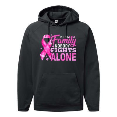 In This Family Nobody Fights Alone Breast Cancer Awareness Performance Fleece Hoodie