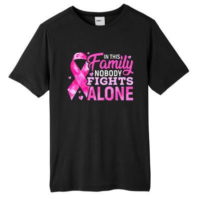 In This Family Nobody Fights Alone Breast Cancer Awareness Tall Fusion ChromaSoft Performance T-Shirt