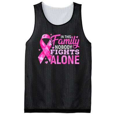 In This Family Nobody Fights Alone Breast Cancer Awareness Mesh Reversible Basketball Jersey Tank