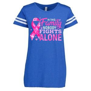 In This Family Nobody Fights Alone Breast Cancer Awareness Enza Ladies Jersey Football T-Shirt