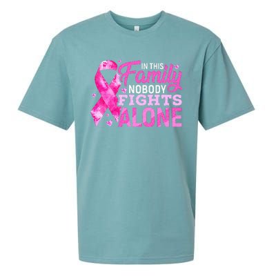 In This Family Nobody Fights Alone Breast Cancer Awareness Sueded Cloud Jersey T-Shirt