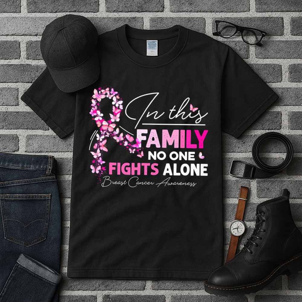 In This Family No One Fight Alone Breast Cancer Awareness Tall T-Shirt