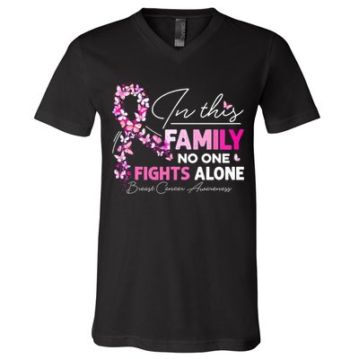 In This Family No One Fight Alone Breast Cancer Awareness V-Neck T-Shirt