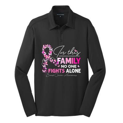 In This Family No One Fight Alone Breast Cancer Awareness Silk Touch Performance Long Sleeve Polo