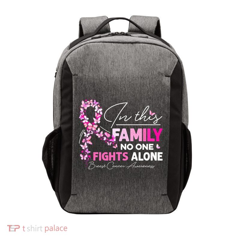 In This Family No One Fight Alone Breast Cancer Awareness Vector Backpack