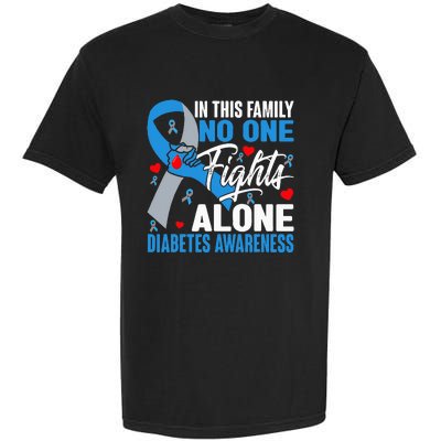 In This Family No One Fight Alone Diabetes Awareness Hands Garment-Dyed Heavyweight T-Shirt