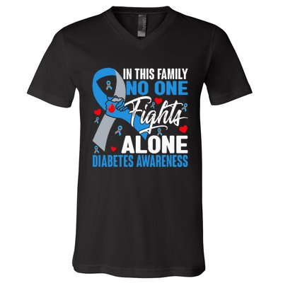 In This Family No One Fight Alone Diabetes Awareness Hands V-Neck T-Shirt