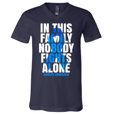 In This Family Nobody Fights Alone Diabetes Awareness V-Neck T-Shirt