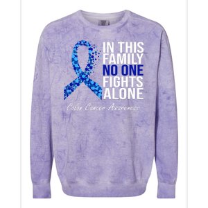 In This Family No One Fights Alone Colon Cancer Ribbon Colorblast Crewneck Sweatshirt