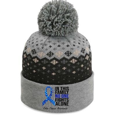 In This Family No One Fights Alone Colon Cancer Ribbon The Baniff Cuffed Pom Beanie