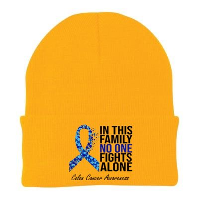 In This Family No One Fights Alone Colon Cancer Ribbon Knit Cap Winter Beanie