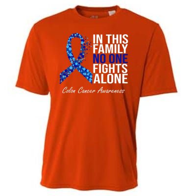 In This Family No One Fights Alone Colon Cancer Ribbon Cooling Performance Crew T-Shirt