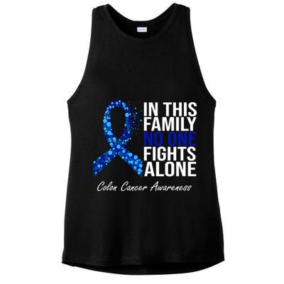 In This Family No One Fights Alone Colon Cancer Ribbon Ladies PosiCharge Tri-Blend Wicking Tank
