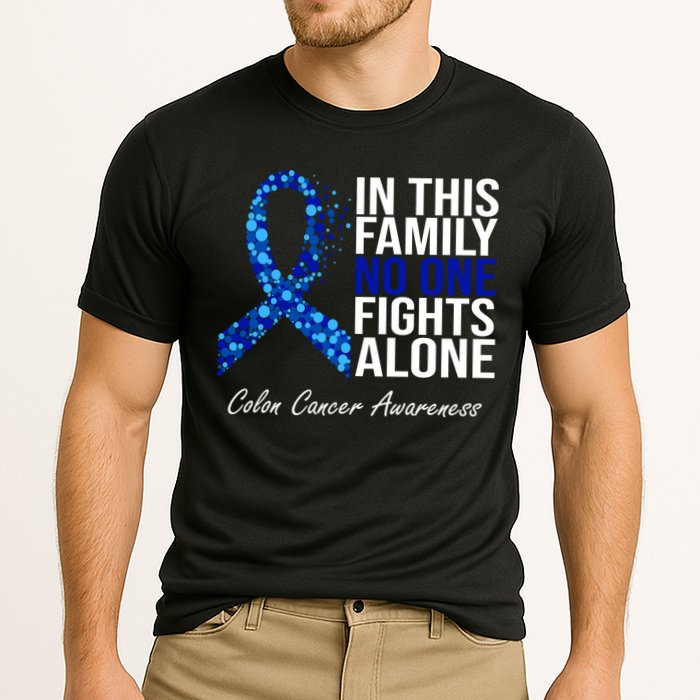 In This Family No One Fights Alone Colon Cancer Ribbon Cooling Performance Crew T-Shirt
