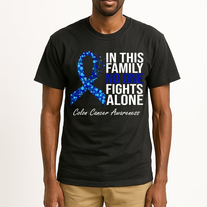 In This Family No One Fights Alone Colon Cancer Ribbon Tall T-Shirt