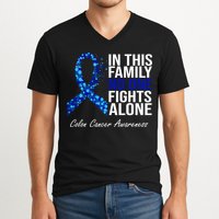 In This Family No One Fights Alone Colon Cancer Ribbon V-Neck T-Shirt