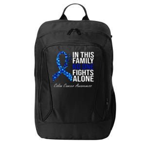 In This Family No One Fights Alone Colon Cancer Ribbon City Backpack