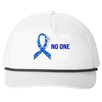 In This Family No One Fights Alone Colon Cancer Ribbon Snapback Five-Panel Rope Hat