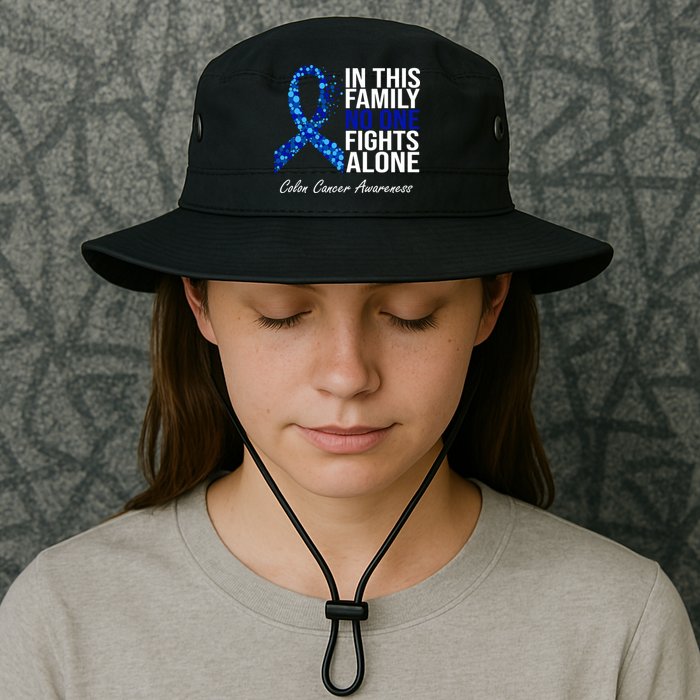 In This Family No One Fights Alone Colon Cancer Ribbon Bucket Hat