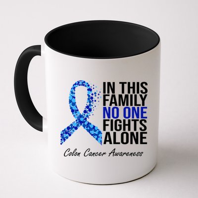 In This Family No One Fights Alone Colon Cancer Ribbon Mug