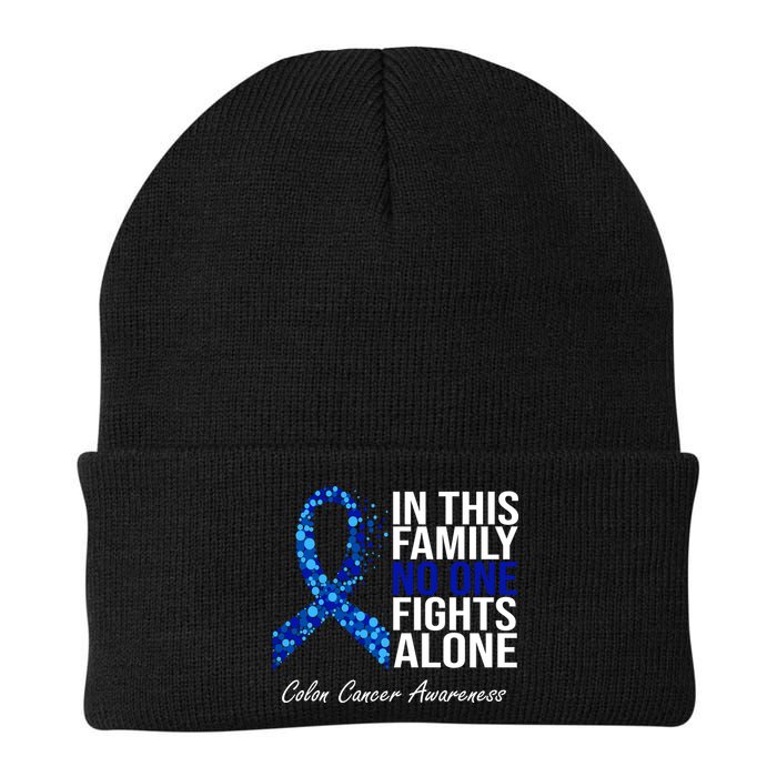 In This Family No One Fights Alone Colon Cancer Ribbon Beanie