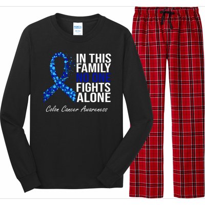 In This Family No One Fights Alone Colon Cancer Ribbon Long Sleeve Pajama Set