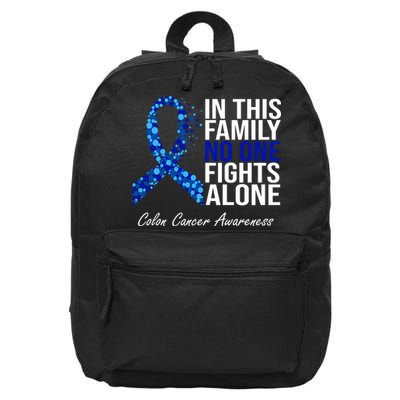 In This Family No One Fights Alone Colon Cancer Ribbon 16 in Basic Backpack