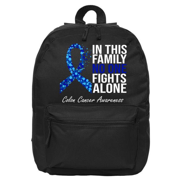 In This Family No One Fights Alone Colon Cancer Ribbon 16 in Basic Backpack