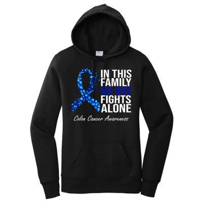 In This Family No One Fights Alone Colon Cancer Ribbon Women's Pullover Hoodie