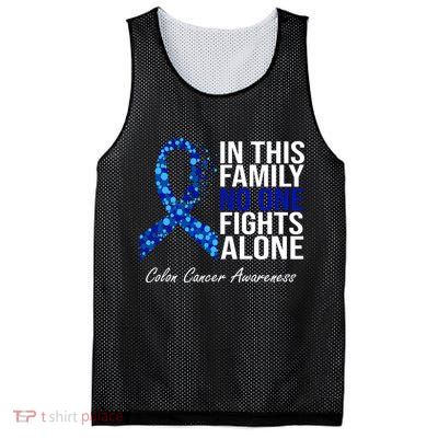 In This Family No One Fights Alone Colon Cancer Ribbon Mesh Reversible Basketball Jersey Tank