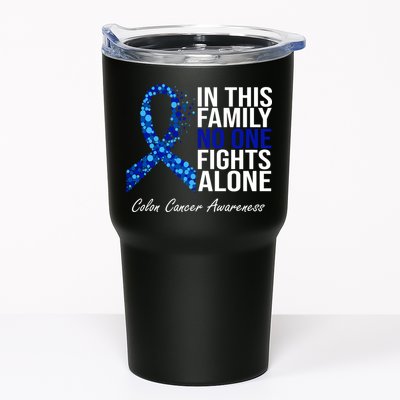 In This Family No One Fights Alone Colon Cancer Ribbon Tumbler