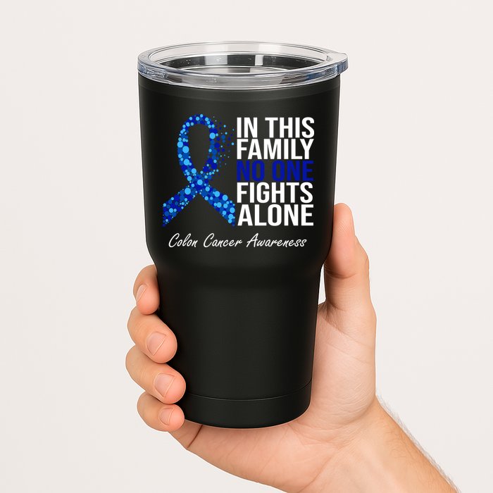 In This Family No One Fights Alone Colon Cancer Ribbon Tumbler