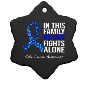 In This Family No One Fights Alone Colon Cancer Ribbon Ceramic Star Ornament