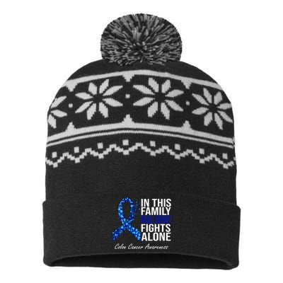 In This Family No One Fights Alone Colon Cancer Ribbon USA-Made Snowflake Beanie