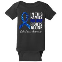 In This Family No One Fights Alone Colon Cancer Ribbon Baby Bodysuit